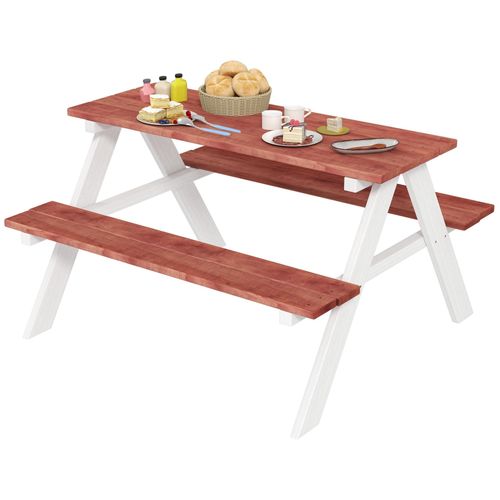 Table De Pique-Nique Enfant - 2 Bancs - Assises, Plateau À Lattes - Bois Sapin Blanc Brique