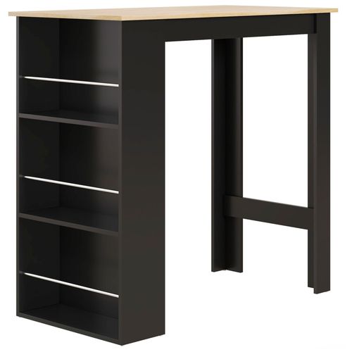Table De Bar Table Haute De Cuisine Mange-Debout Comptoir - 3 Étagères - Aspect Bois Clair Noir
