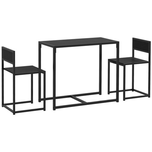 Ensemble Table Et Chaises 2 Personnes Chaises Encastrables Métal Mdf Effet Bois Noir