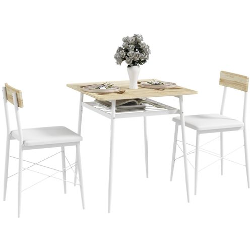 Ensemble Table À Manger 2 Chaises Style Contemporain Cosy - Étagère - Acier Pu Blanc Aspect Bois Clair