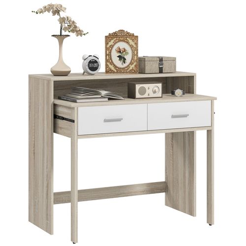 Console Secrétaire 2 En 1 - Plateau Coulissant 2 Tiroirs Blanc Naturel