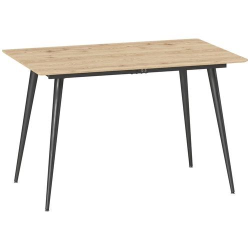 Table À Manger Extensible 120-160 Cm 6-8 Personnes Piètement Effilé Acier Noir Plateau Effet Bois