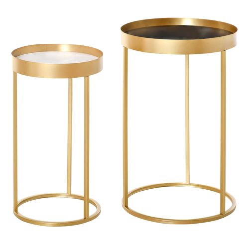 Tables Gigognes Rondes Style Art Déco Métal Doré Panneau Blanc Noir