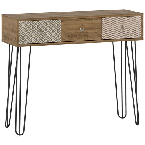 Console Style Néo-Rétro 3 Tiroirs Graphiques Piètement Épingle Acier Noir Effet Bois