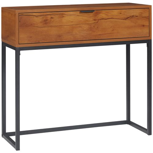 Console Design - Grand Tiroir - Dim. 80 X 30 X 76 Cm - Acier Noir Effet Bois Noyer