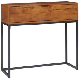 Console Design - Grand Tiroir - Dim. 80 X 30 X 76 Cm - Acier Noir Effet Bois Noyer