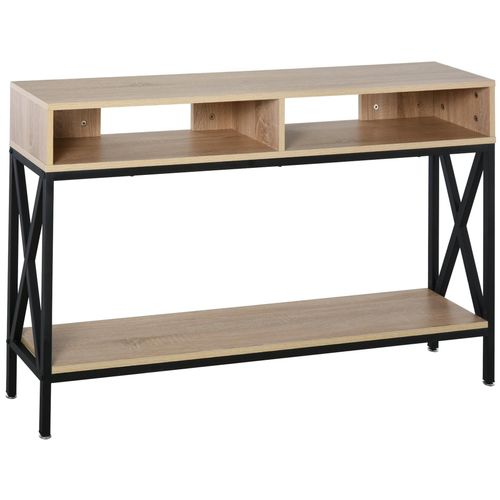 Table Console Table D'entrée Industriel Multi-Rangements 120 X 23,5 X 75 Cm Bois Chêne