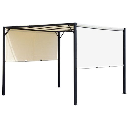 Pergola R?Tractable Dim. 3l X 3l X 2,3h M Structure Acier ?Poxy Anticorrosion Noir Toile Polyester Haute Densit? Cr?Me