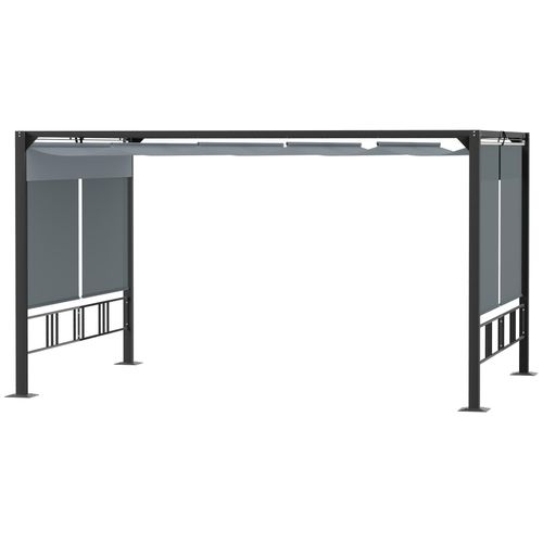 Pergola R?Tractable 3,9l X 2,9l X 2,2h M Structure Alu. Acier ?Poxy Noir Double Toile Polyester Haute Densit? Gris