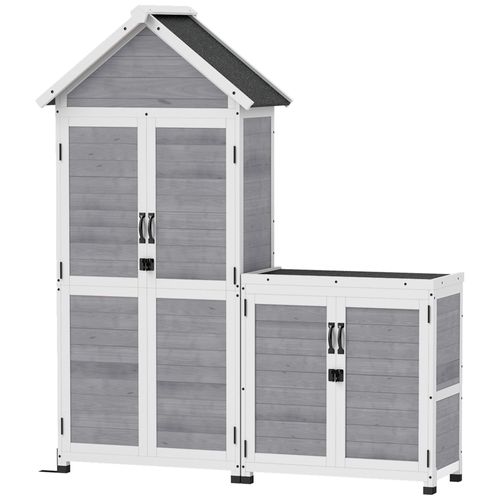 Ensemble Armoire De Jardin Avec Coffre Extérieur Assorti - 2 + 2 Portes - 3 + 1 Étagères - Toit Bitumé Noir Bois Gris Blanc