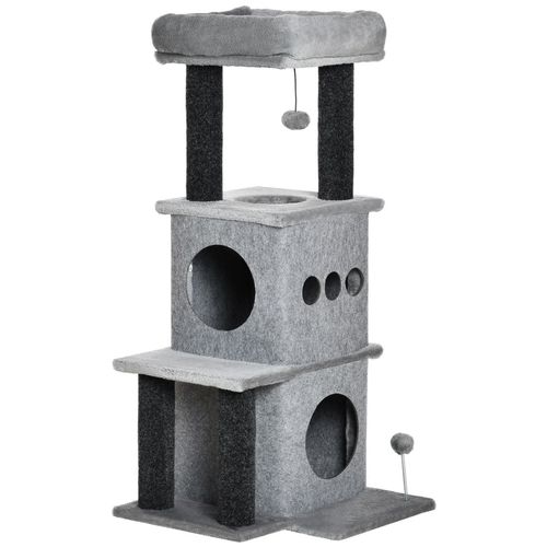 Arbre À Chat Centre D'activités Griffoirs Jeu Boule Suspendue Et À Ressort 2 Niches Housses Amovibles Plateformes Gris