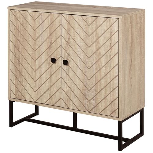 Buffet Meuble De Rangement 2 Portes Bois Et Pieds En Métal Noir Dim. 80l X 29,5l X 80h Cm