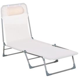 Bain De Soleil Transat Pliable Dossier Réglable 5 Positions Acier Teslin Crème