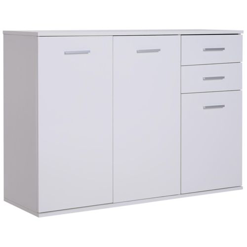 Buffet Meuble De Rangement 2 Tiroirs Coulissants 2 Placards Étagère Réglable Panneaux Particules Blanc