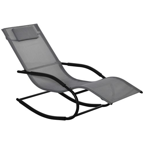 Chaise Longue À Bascule Design Acier Époxy Noir Textilène Gris