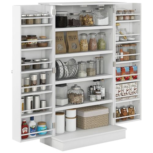Armoire De Cuisine Rangement Épices 2 Portes 4 Étagères 12 Porte-Épices Dim. 60 X 30 X 104 Cm Blanc