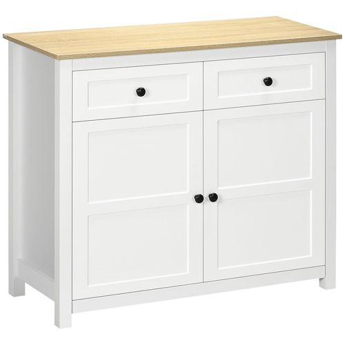 Buffet 2 Portes Étagère Réglable 2 Tiroirs Blanc Aspect Bois Clair