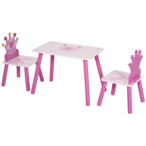 Ensemble Table Et Chaises Enfant Design Princesse Motif Couronne Bois Pin Mdf Rose