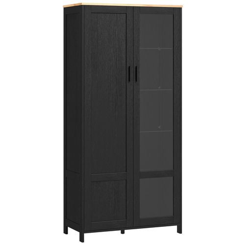Armoire De Rangement - 2 Portes - 7 Étagères - Dim. 76l X 36l X 160h Cm - Noir Aspect Chêne Clair Verre