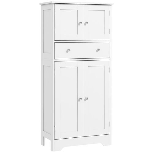 Armoire Buffet Cuisine - 4 Portes, Étagère, Tiroir - Dim. 60 X 30 X 128 Cm - Blanc