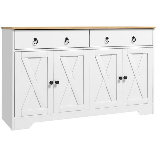 Buffet 2 Portes Multi-Rangement Style Rural Chic Blanc Aspect Bois