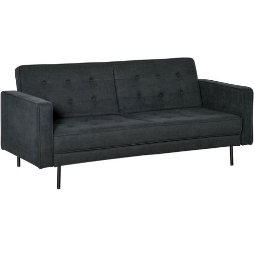 Canapé Convertible 2 Places Style Chesterfield Capitonné Tissu Gris