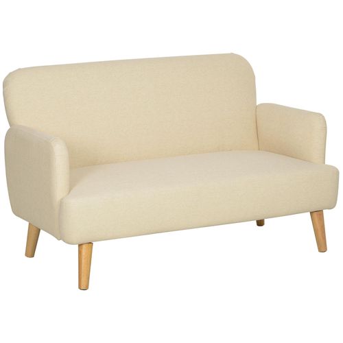 Canapé 2 Places Style Scandinave - Canapé Droit Fixe - Piètement Bois Hévéa Tissu Beige
