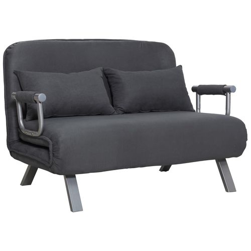 Canapé-Lit Canapé Convertible 2 Places Déhoussable Grand Confort 2 Coussins Fournis Pieds Accoudoirs Métal Suède Anthracite
