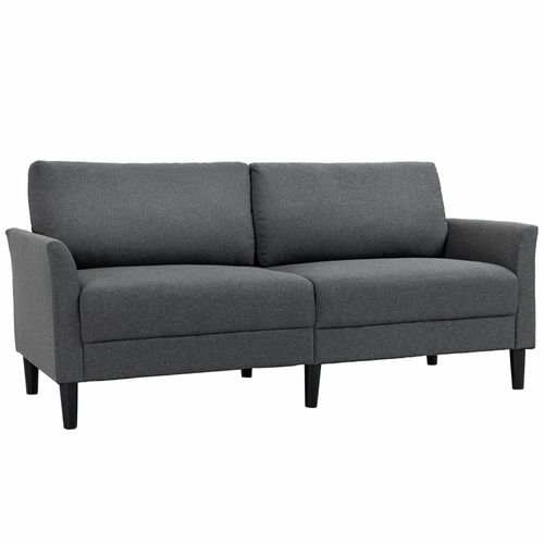 Canapé 2 Places Contemporain Accoudoirs Courbés Bois Tissu Gris Foncé