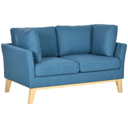 Canap¿ 2 Places Style Scandinave Pi¿Tement Bois H¿V¿A Tissu Bleu