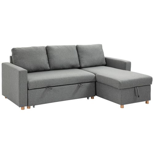 Canapé D'angle 3 Places Convertible Réversible - Coffre Intégré - Garnissage Mousse Haute Densité - Tissu Gris