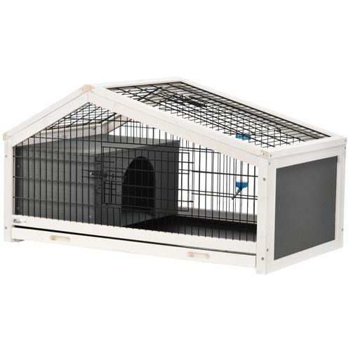 Clapier Cage À Lapin - Niche, Plateau Déjection, Porte Et Toit Ouvrant Verrouillables, Abreuvoir - Acier Noir Sapin Gris Blanc