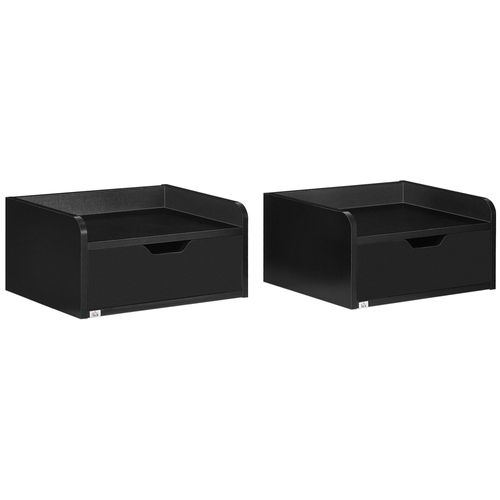 Lot De 2 Chevets Tables De Nuit Murales - Tiroir Coulissant, Plateau - Dim. 40l X 30l X 19h Cm - Panneaux Noir