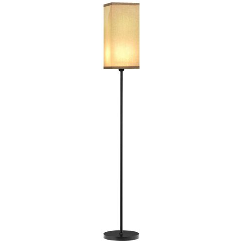 Lampadaire Droit Style Contemporain H.161 Cm Métal Noir Abat-Jour Beige Effet Lin