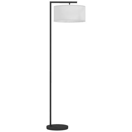 Lampadaire Design H.153 Cm Piètement Mat Métal Noir Abat-Jour À Tambour Lin Blanc