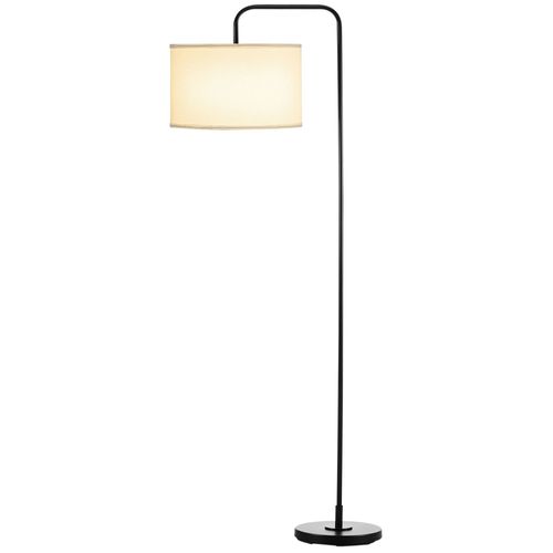 Lampadaire Néo-Rétro H.163cm Acier Noir Abat-Jour Aspect Lin Blanc