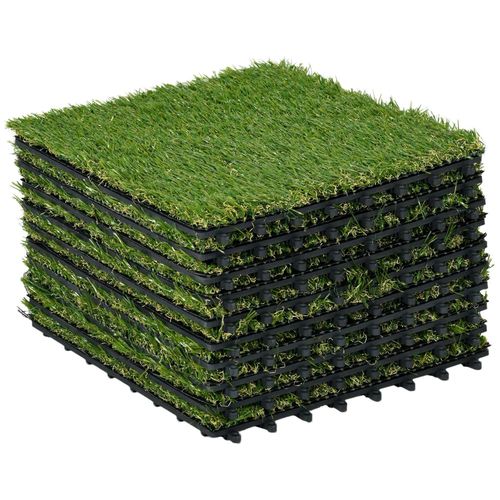 Gazon Synthétique Artificiel Set De 10 Dalles Carreaux 30 X 30 Cm Épaisseur Confort 3,5 Cm À Emboîter Vert