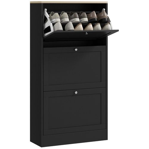 Meuble À Chaussures 3 Portes Battantes Style Classique Chic Noir Effet Bois Clair