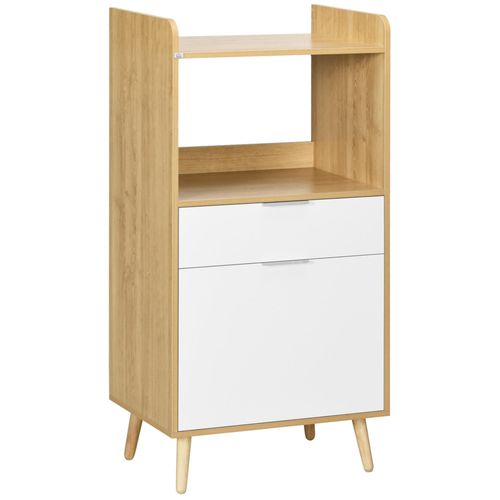Meuble Desserte De Cuisine Micro-Onde Style Scandinave - Porte, 2 Étagères, Tiroir, Niche - Blanc Aspect Chêne Clair