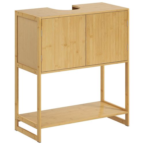 Meuble Sous Vasque 2 Portes Étagère - Dim. 70l X 33l X 79,5h Cm - Bambou
