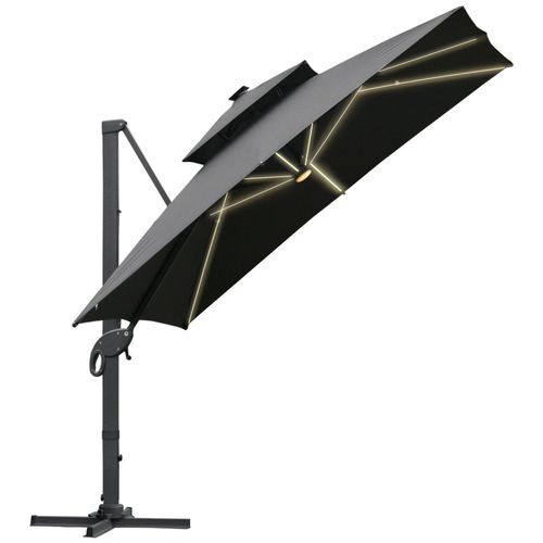 Parasol Déporté Rectangulaire Parasol Led Inclinable Pivotant Manivelle Acier Alu. Dim. 3l X 3l X 2,66h M Polyester Gris