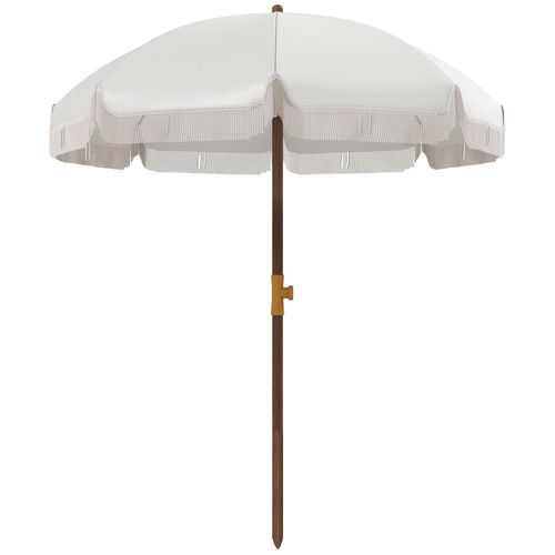 Parasol Droit De Plage Jardin Style Bohème À Franges Uv40+ Crème