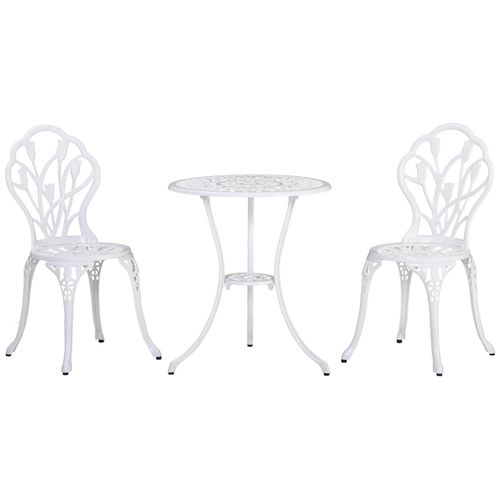 Ensemble Salon De Jardin 2 Places 2 Chaises + Table Ronde Fonte D'aluminium Imitation Fer Forg? Blanc