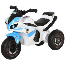 Porteur enfants moto de course effets musicaux et lumineux coffre rangement bleu blanc