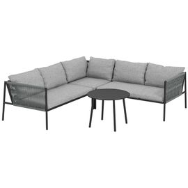 Salon De Jardin D'angle 5 Places En Résine Tressée Avec Table Basse Et Coussins Gris