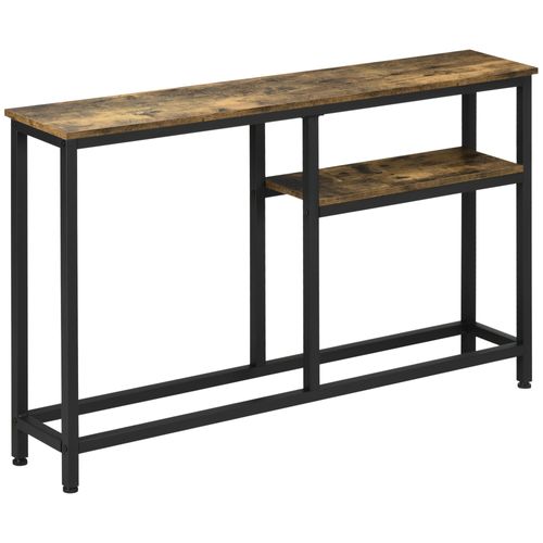 Console Design Industriel 2 Étagères Acier Noir Aspect Bois Vieilli