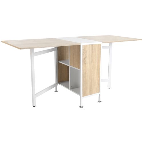 Table Pliable 4 Personnes 4 Niches Acier Blanc Aspect Chêne Clair