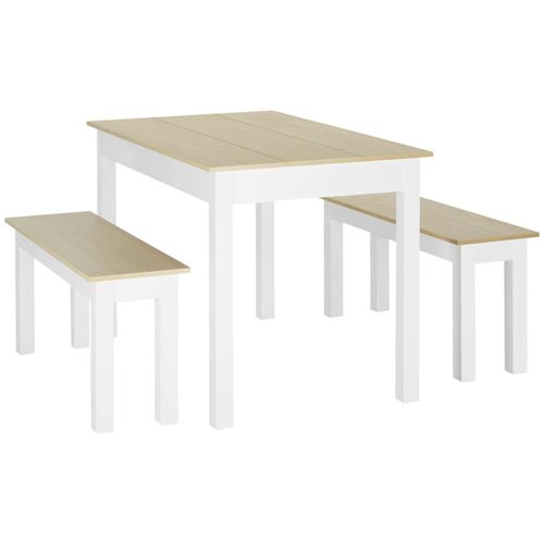 Ensemble Table À Manger 3 Pièces Avec 2 Bancs Blanc Aspect Bois Clair