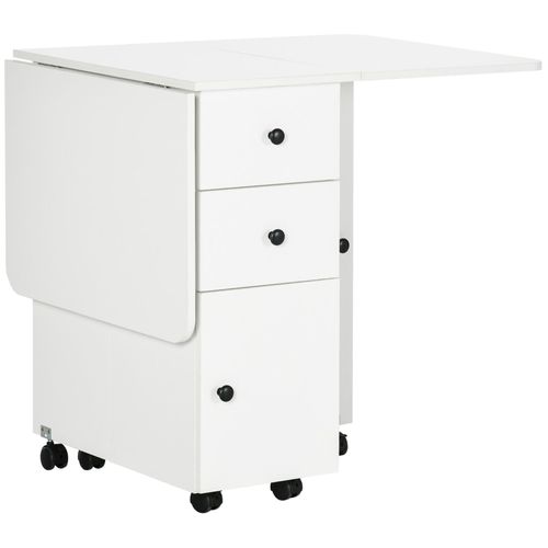 Table Pliable De Cuisine Salle À Manger - 2 Tiroirs, Placard, Niche - Panneaux Aspect Bois Blanc