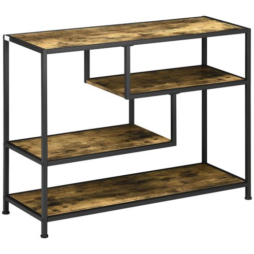 Console Design Industriel 4 Étagères Acier Noir Aspect Bois Vieilli